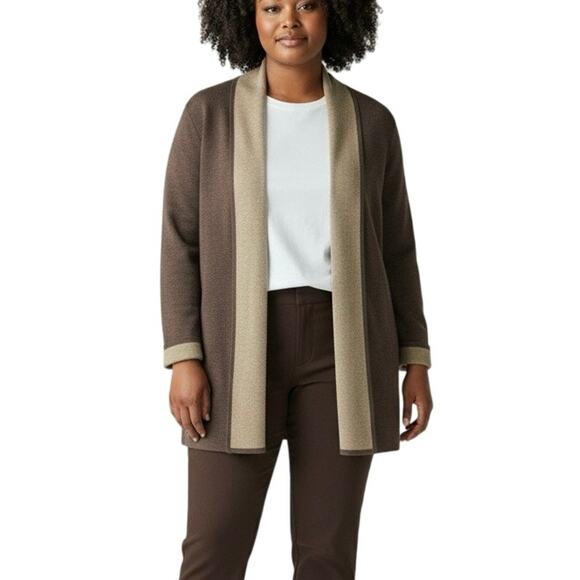 Chico’s Sweaters - Chico's Women’s Size 2= L 12/14 Classic Open Front Cardigan Chocolate And  Mocha